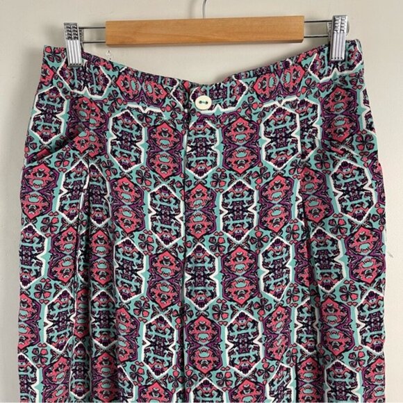 Anthropologie Elevenses Women's 4 Boho Printed Wide Leg Pants high rise flowy - Picture 4 of 13